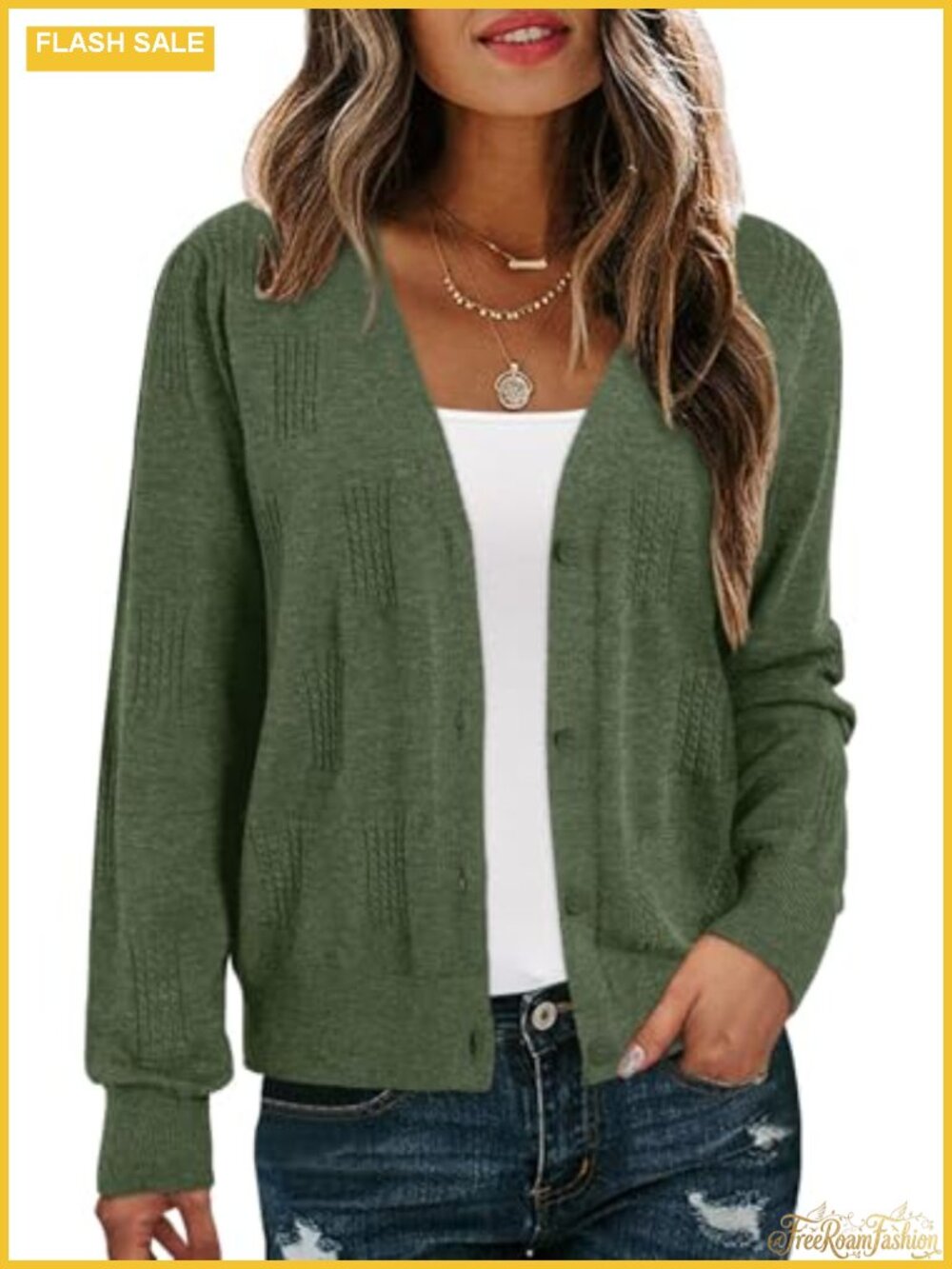 Women's V-Neck Cable Knit Cardigan Lightweight Open Front Sweater